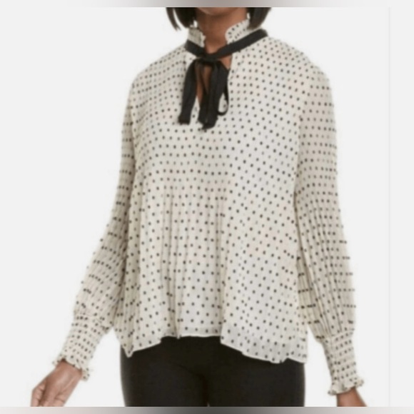 MAX STUDIO Pleated Swiss Dot Necktie Blouse/ size M - Picture 1 of 8